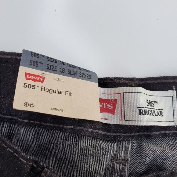 NEW LEVI'S 505 REGULAR BLACK DENIM SLIM STRAIGHT JEANS 27 29 NWT - Picture 2 of 7